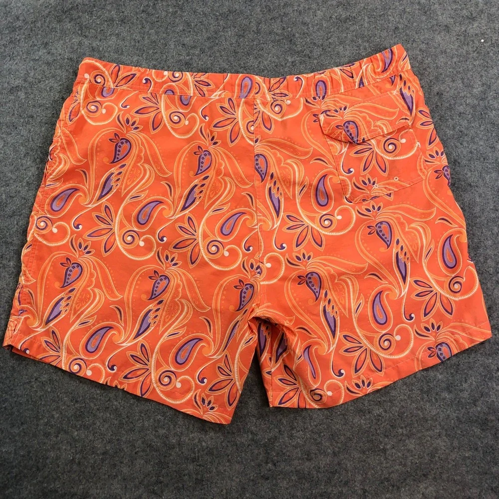 Peter Millar Mens Swim Trunks Large (Fits XXL) Orange Paisley Drawstring Regular